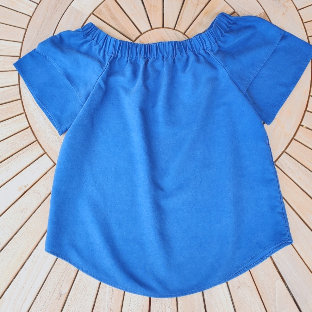 H&M, off shoulder, cornflower blue top